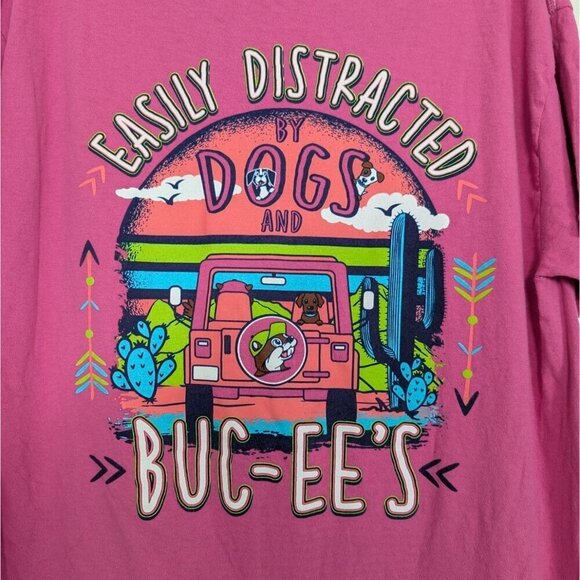 Buc-ees Graphic Tee Womens Size Medium Pink Easily Distracted By Dogs Cotton - Picture 7 of 10